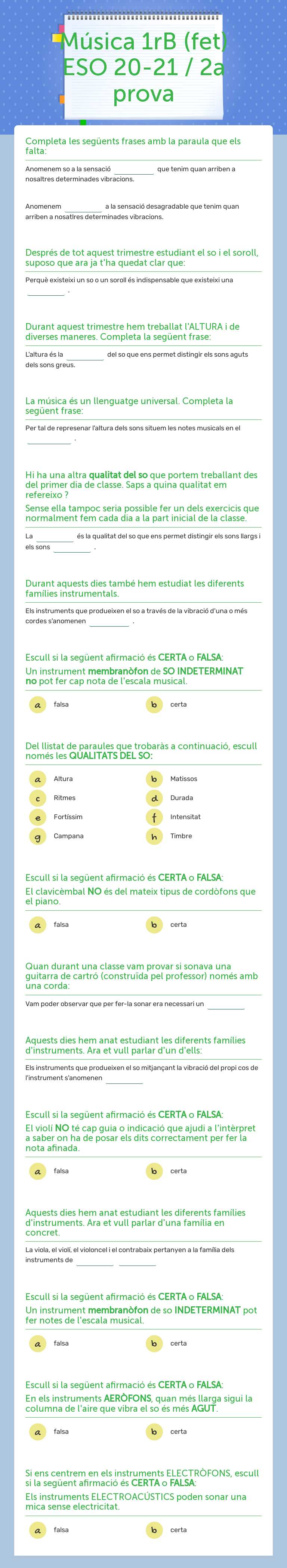 Música 1rB (fet) ESO 20-21 / 2a prova worksheet preview image