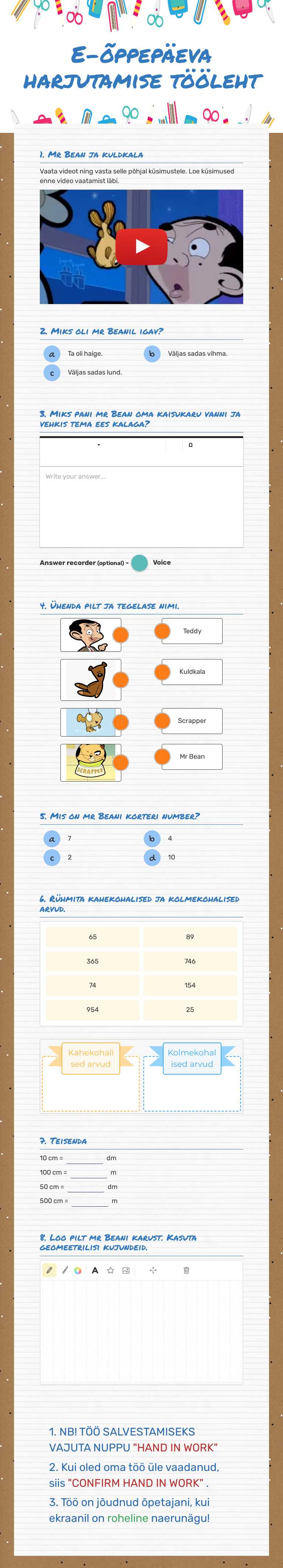 E-õppepäeva harjutamise tööleht worksheet preview image