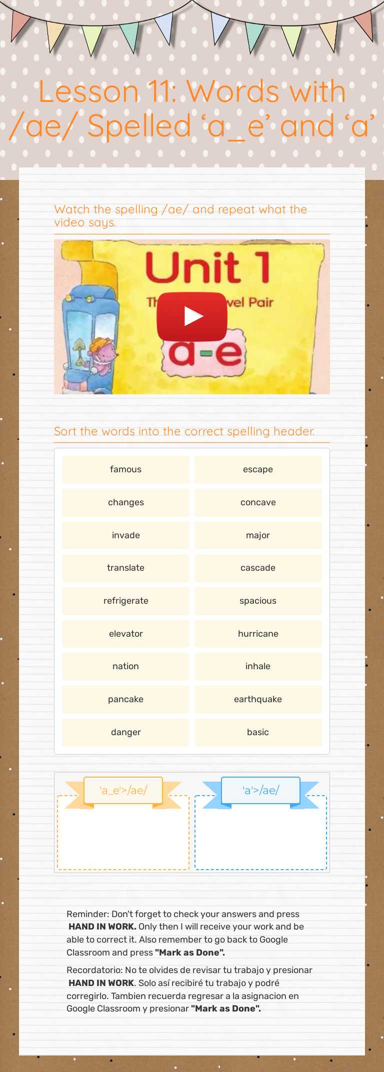 Lesson 11: Words with /ae/ Spelled ‘a_e’ and ‘a’ Grade 4 worksheet preview