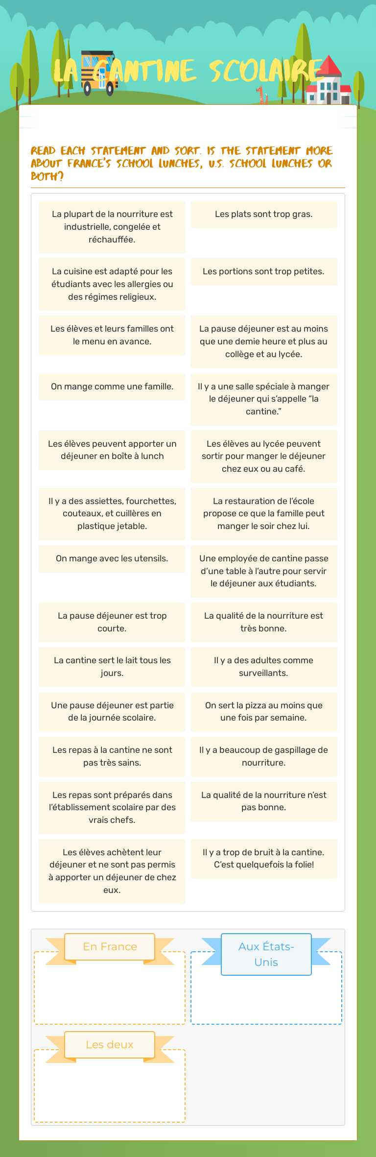 La cantine scolaire Grade 8 worksheet preview