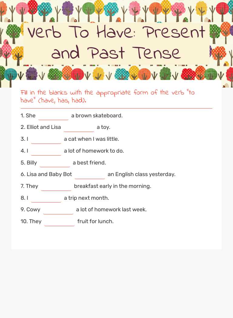 Verb To Have: Present and Past Tense worksheet preview image