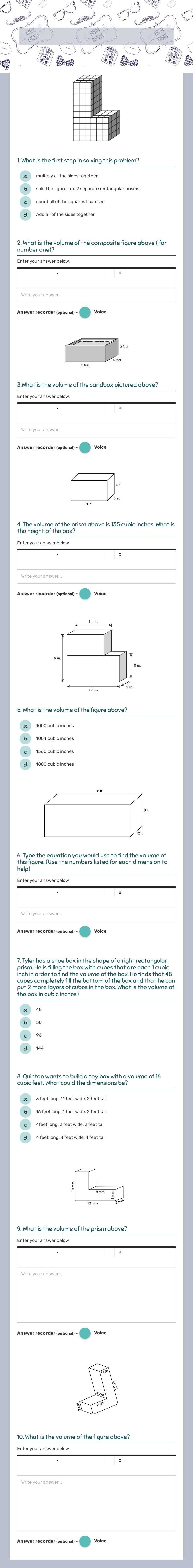 Finding volume worksheet preview image
