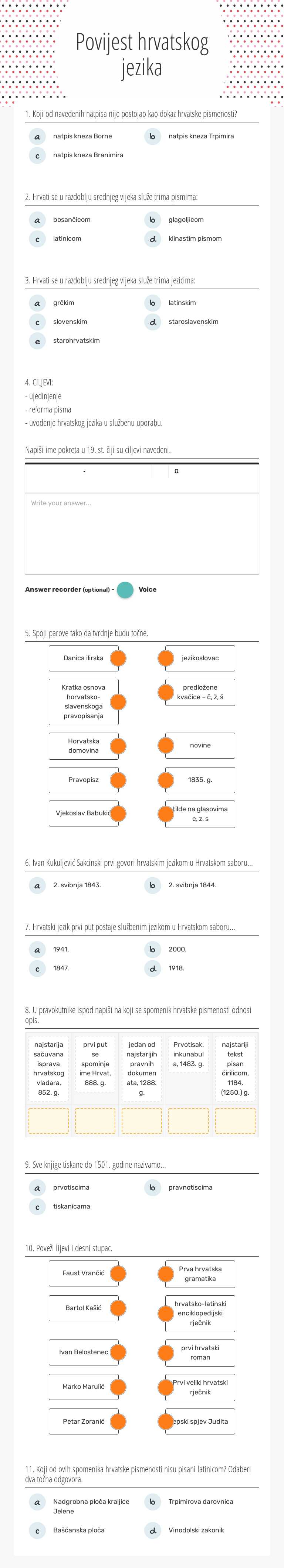 Povijest hrvatskog
 jezika Grade 7 worksheet preview