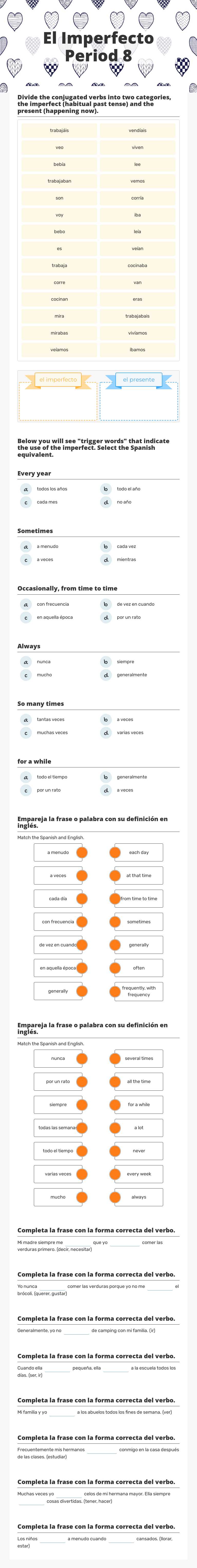 El Imperfecto Period 8 worksheet preview image