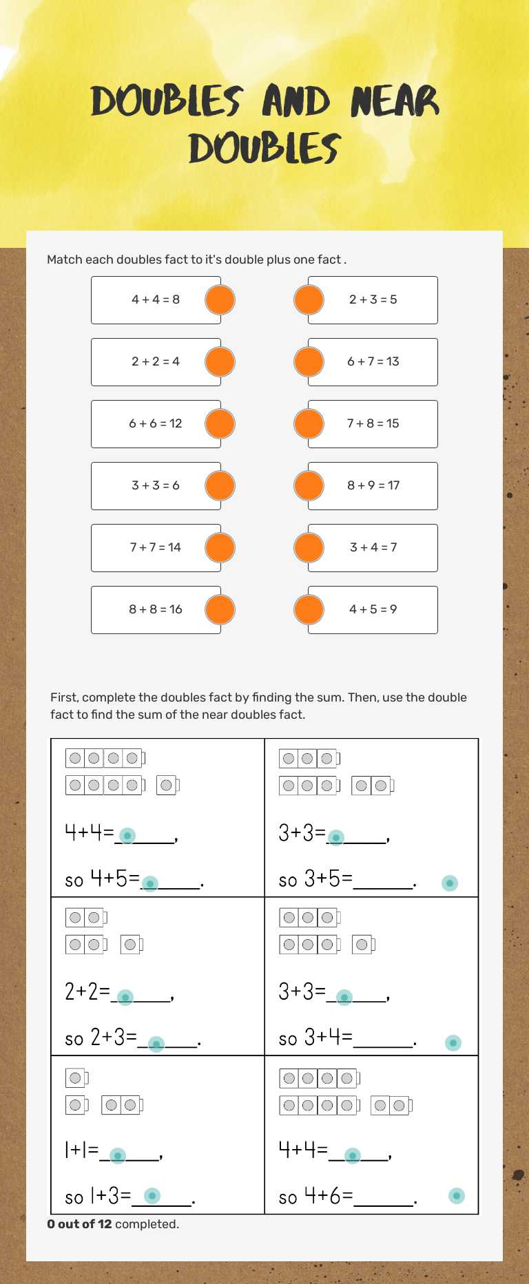 Doubles and Near doubles Grade 5 worksheet preview