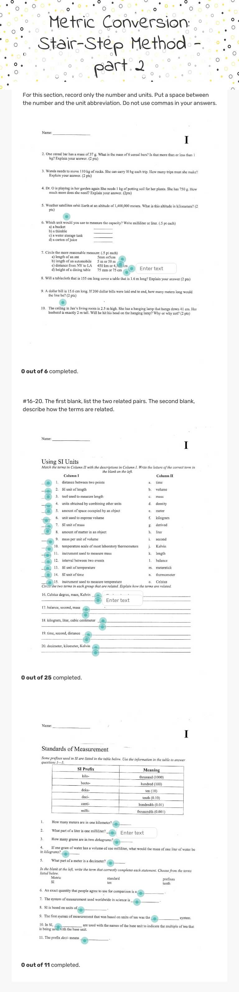 Metric Conversion: Stair-Step Method - part 2 worksheet preview