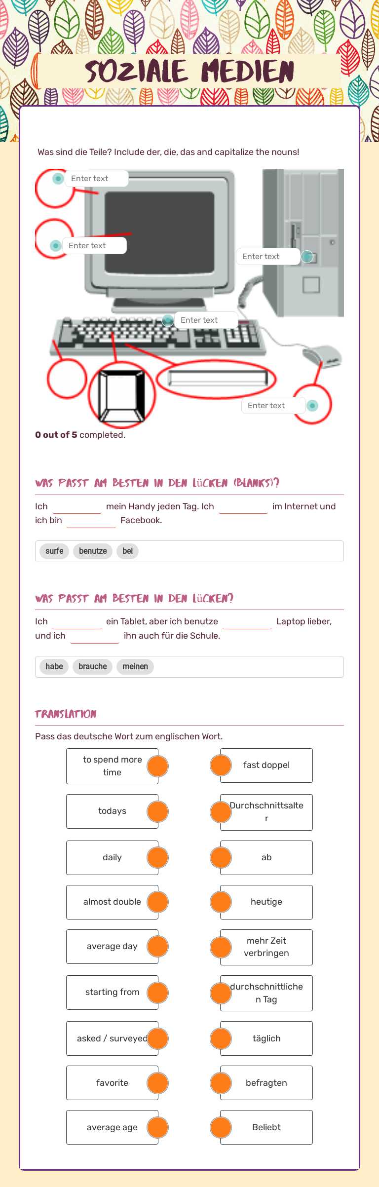 Soziale Medien worksheet preview image