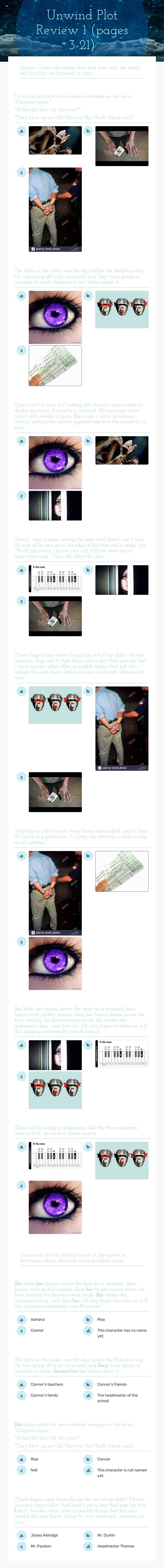 Unwind Plot Review 1 (pages 3-21) worksheet preview image
