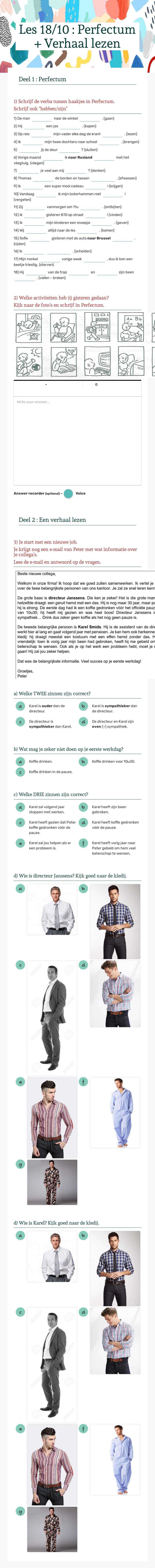 Les 18/10 : Perfectum + Verhaal lezen worksheet preview image