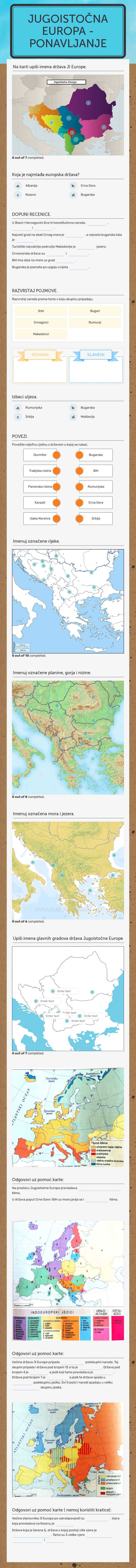 JUGOISTOČNA EUROPA - PONAVLJANJE worksheet preview image