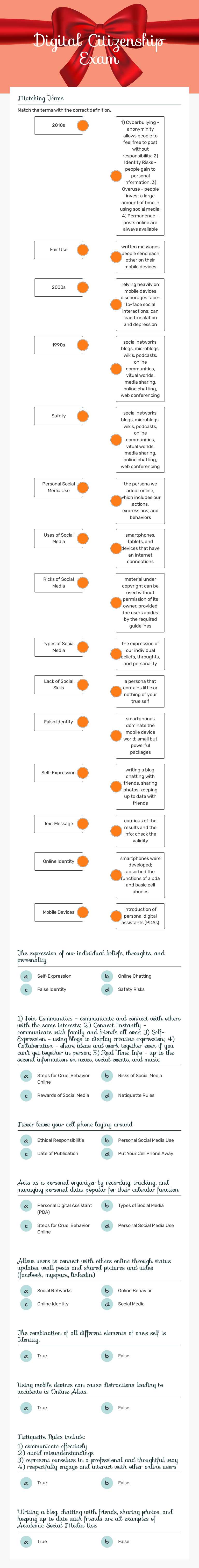 Digital Citizenship Exam worksheet preview image
