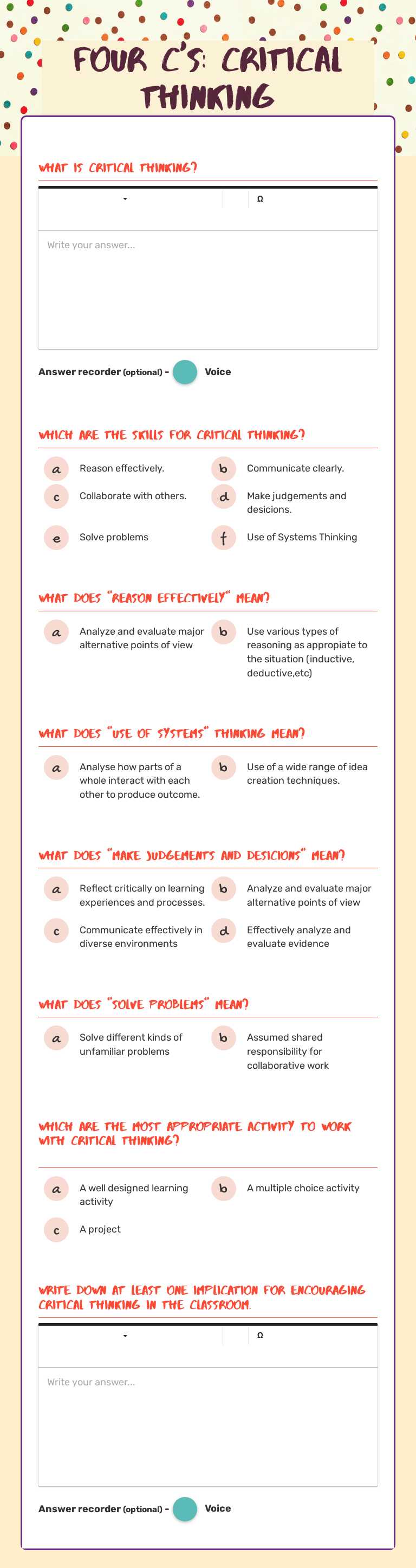 Four C's: Critical Thinking Other worksheet preview