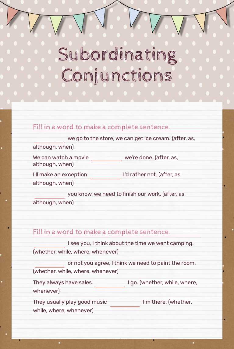 Subordinating Conjunctions worksheet preview image