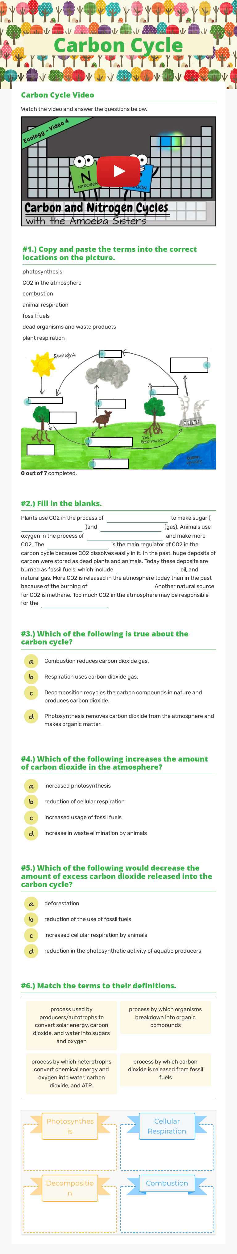 Carbon Cycle worksheet preview image