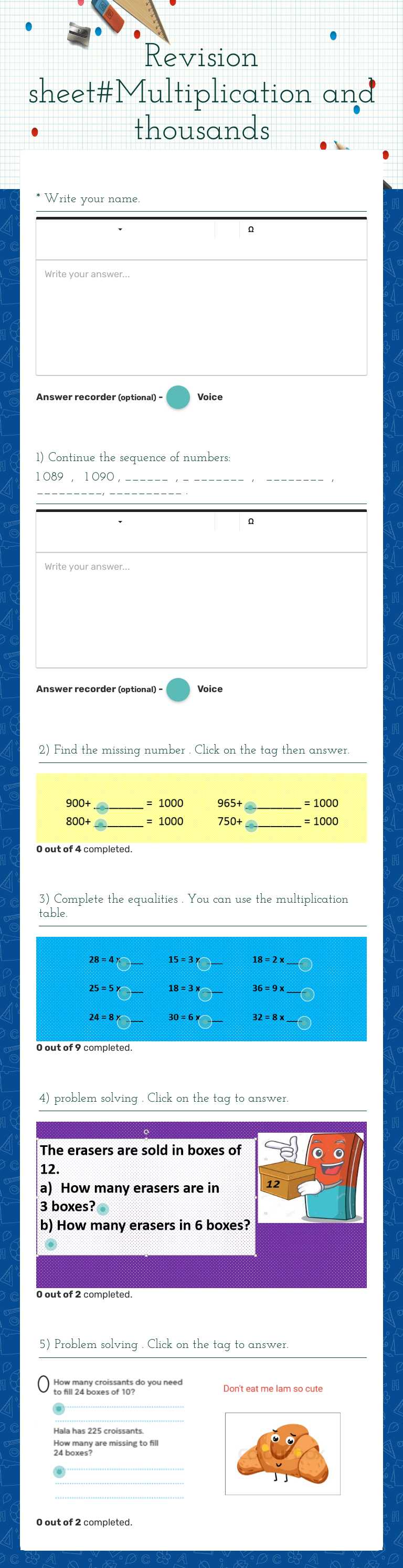Revision sheet#Multiplication and thousands Grade 3 worksheet preview