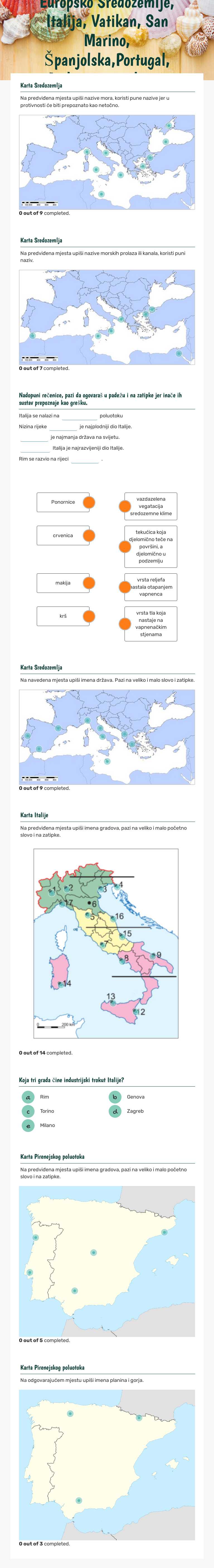Europsko Sredozemlje, Italija, Vatikan, San Marino, Španjolska,Portugal, Andora- ponavljanje worksheet preview image