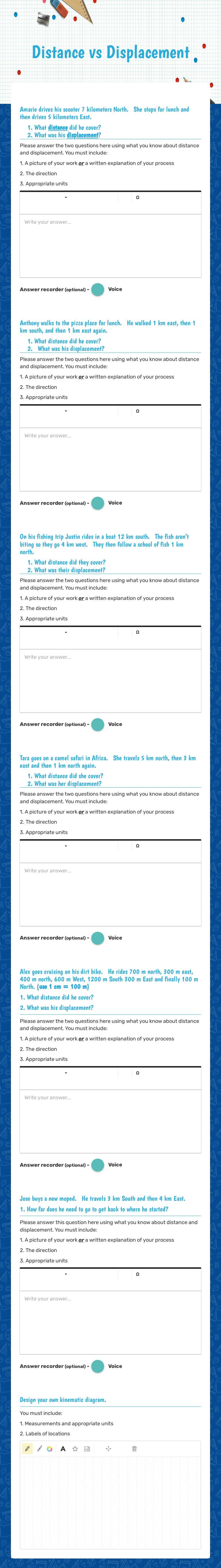 Distance vs Displacement worksheet preview image