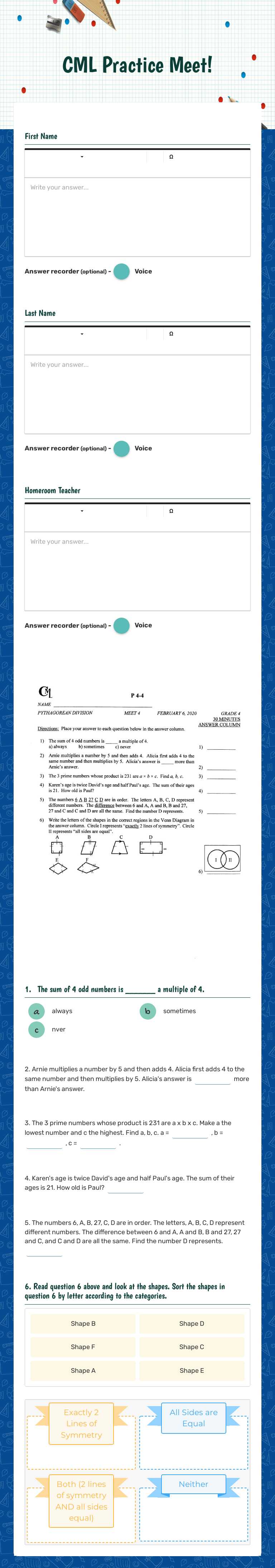 CML Practice Meet! worksheet preview image