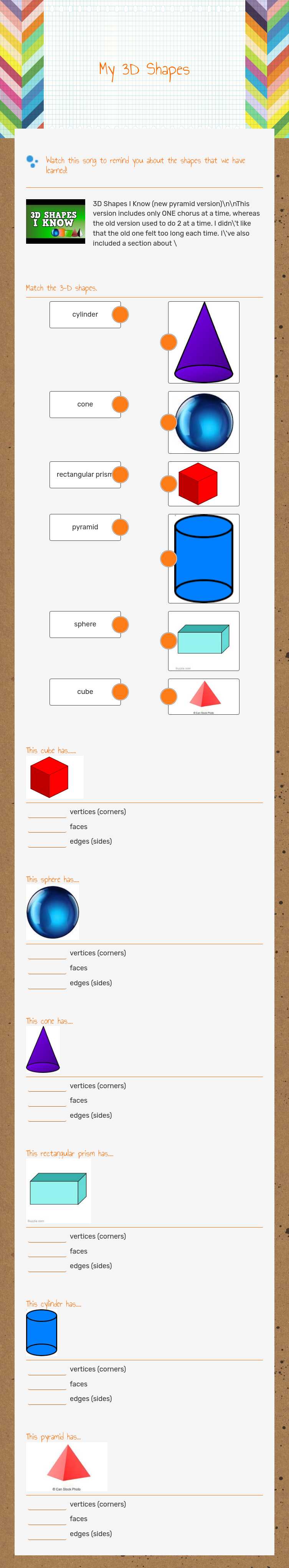My 3D Shapes worksheet preview image