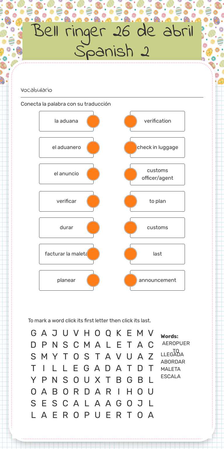Bell ringer 26 de abril Spanish 2 worksheet preview image