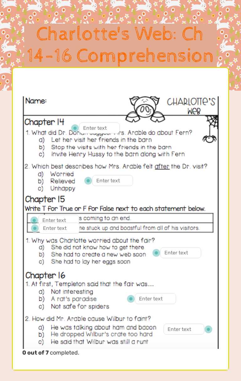 Charlotte's Web: Ch 14-16 Comprehension worksheet preview image