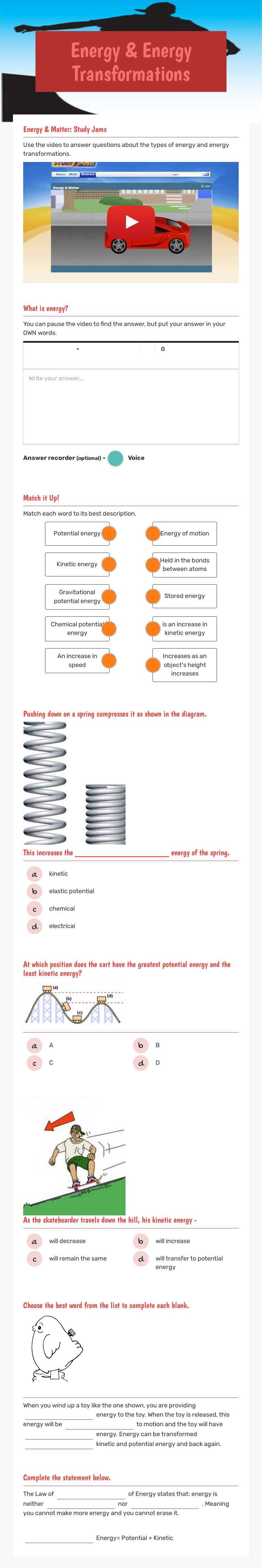 Energy & Energy Transformations worksheet preview image