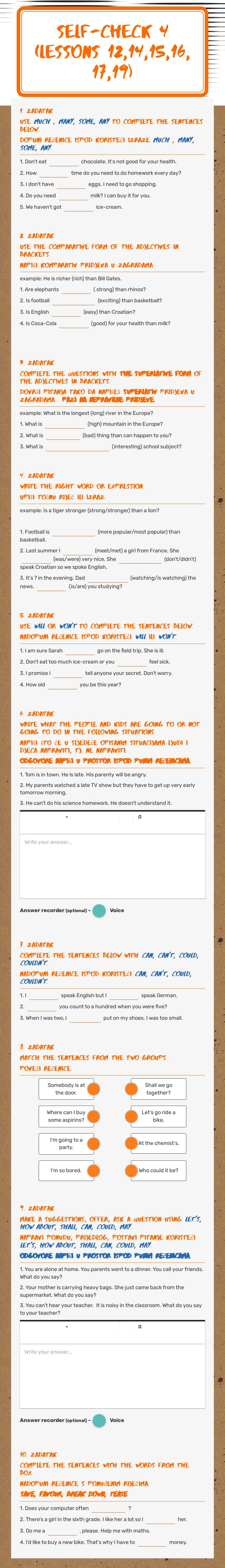 SELF-CHECK 4
(LESSONS 12,14,15,16, 17,19) worksheet preview image