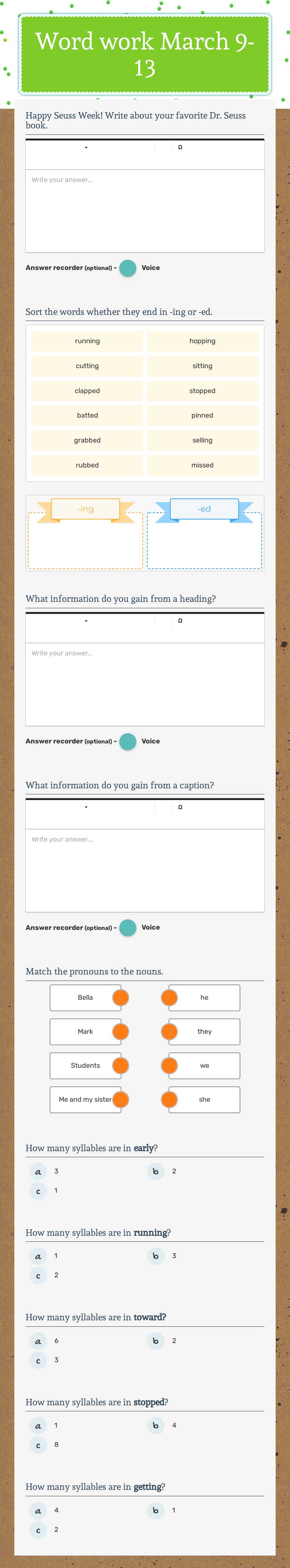 Word work March 9-13 worksheet preview image