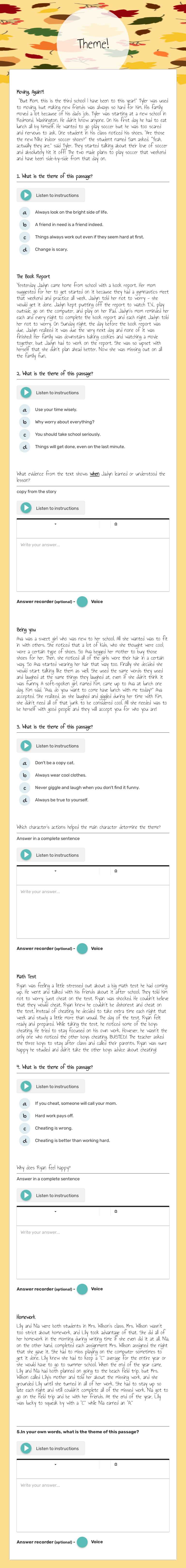 Theme! worksheet preview image