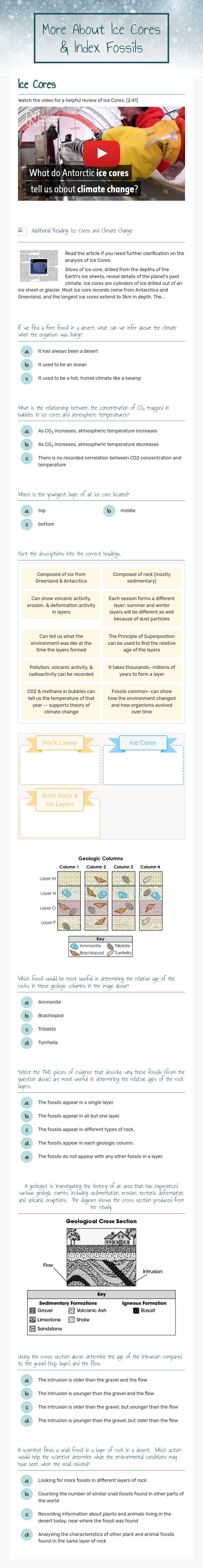 More About Ice Cores & Index Fossils worksheet preview image