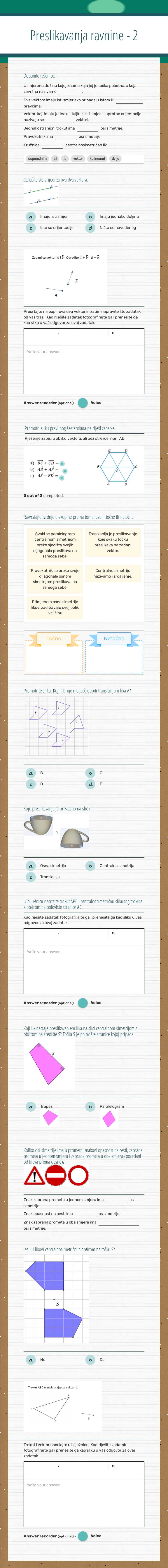 Preslikavanja ravnine - 2 worksheet preview image