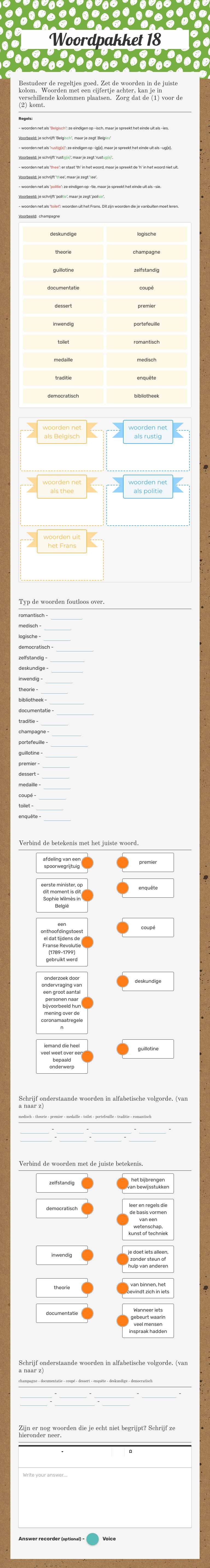 Woordpakket 18 worksheet preview image