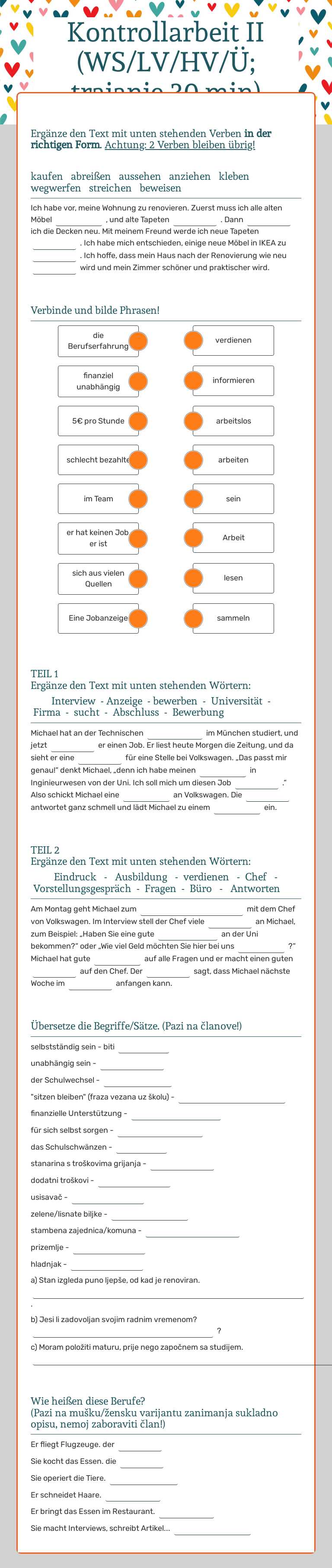 Kontrollarbeit II
(WS/LV/HV/Ü; trajanje 30 min) worksheet preview image