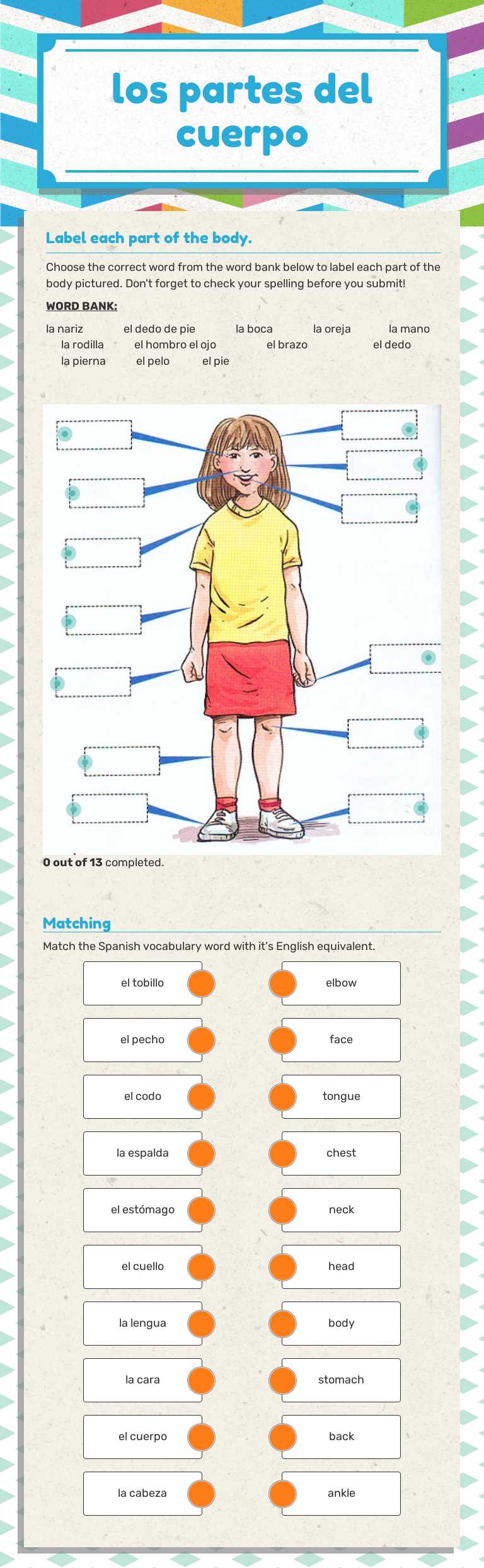 los partes del cuerpo worksheet preview image