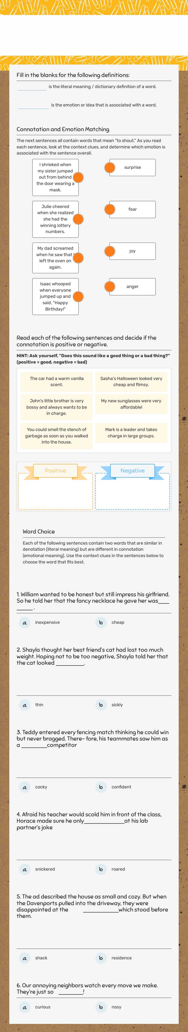 Connotation & Denotation worksheet preview image