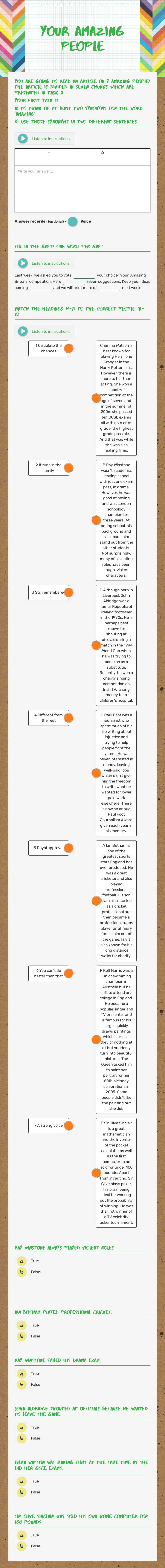 Your amazing people worksheet preview image