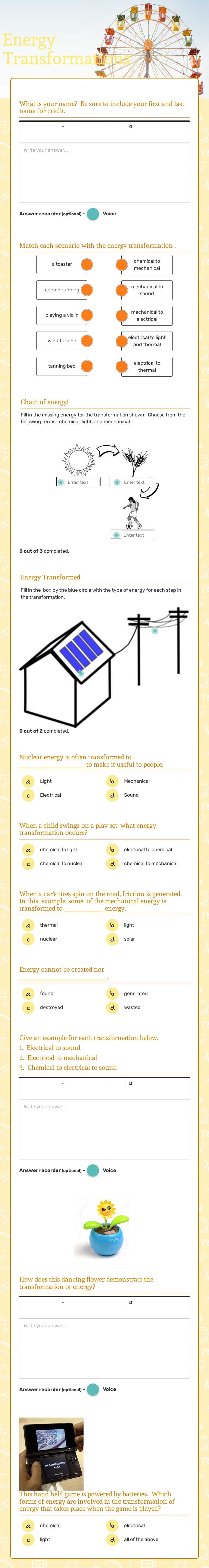 Energy Transformations worksheet preview image
