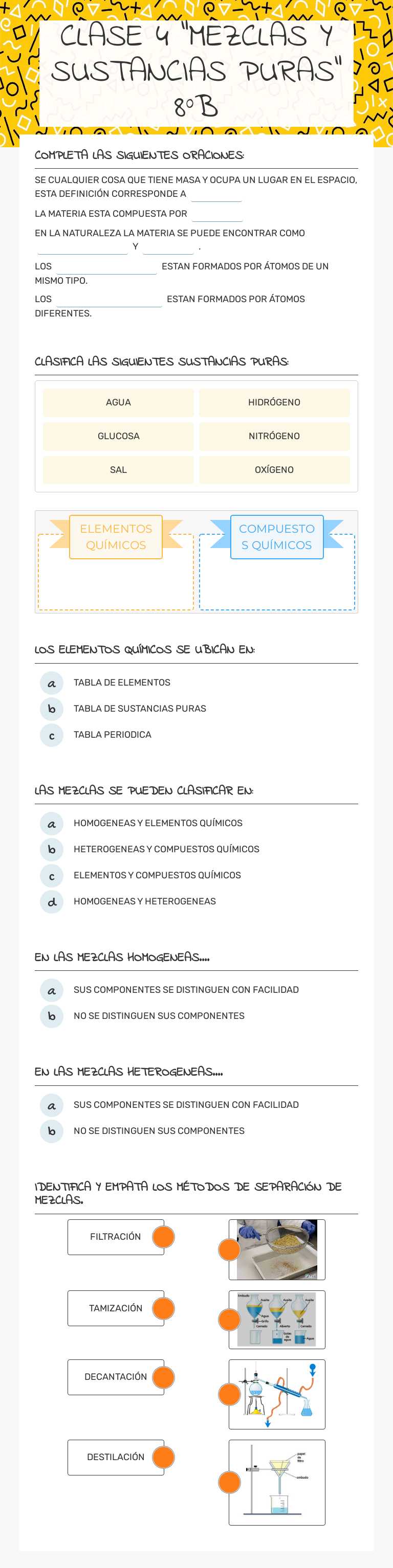CLASE 4 "MEZCLAS Y SUSTANCIAS PURAS" 8ºB worksheet preview image