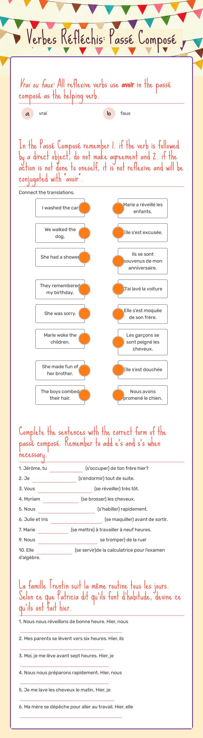 Verbes Réfléchis: Passé Composé Grade 10 worksheet preview