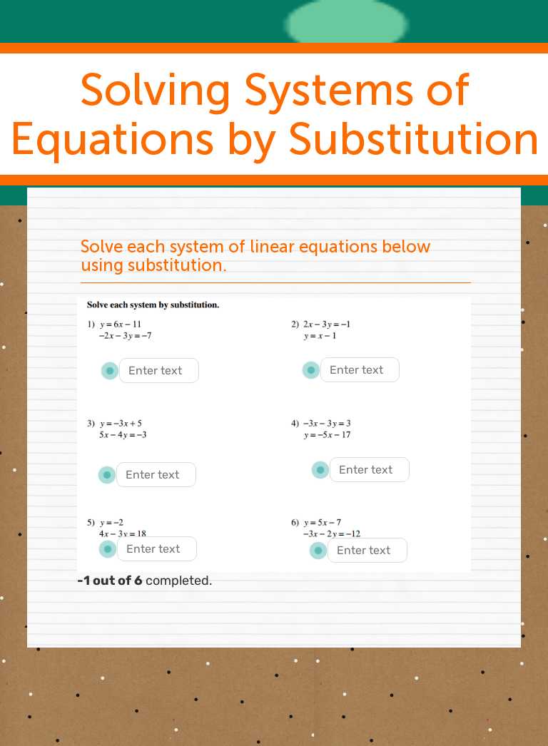 Solving Systems of Equations 
by Substitution worksheet preview image