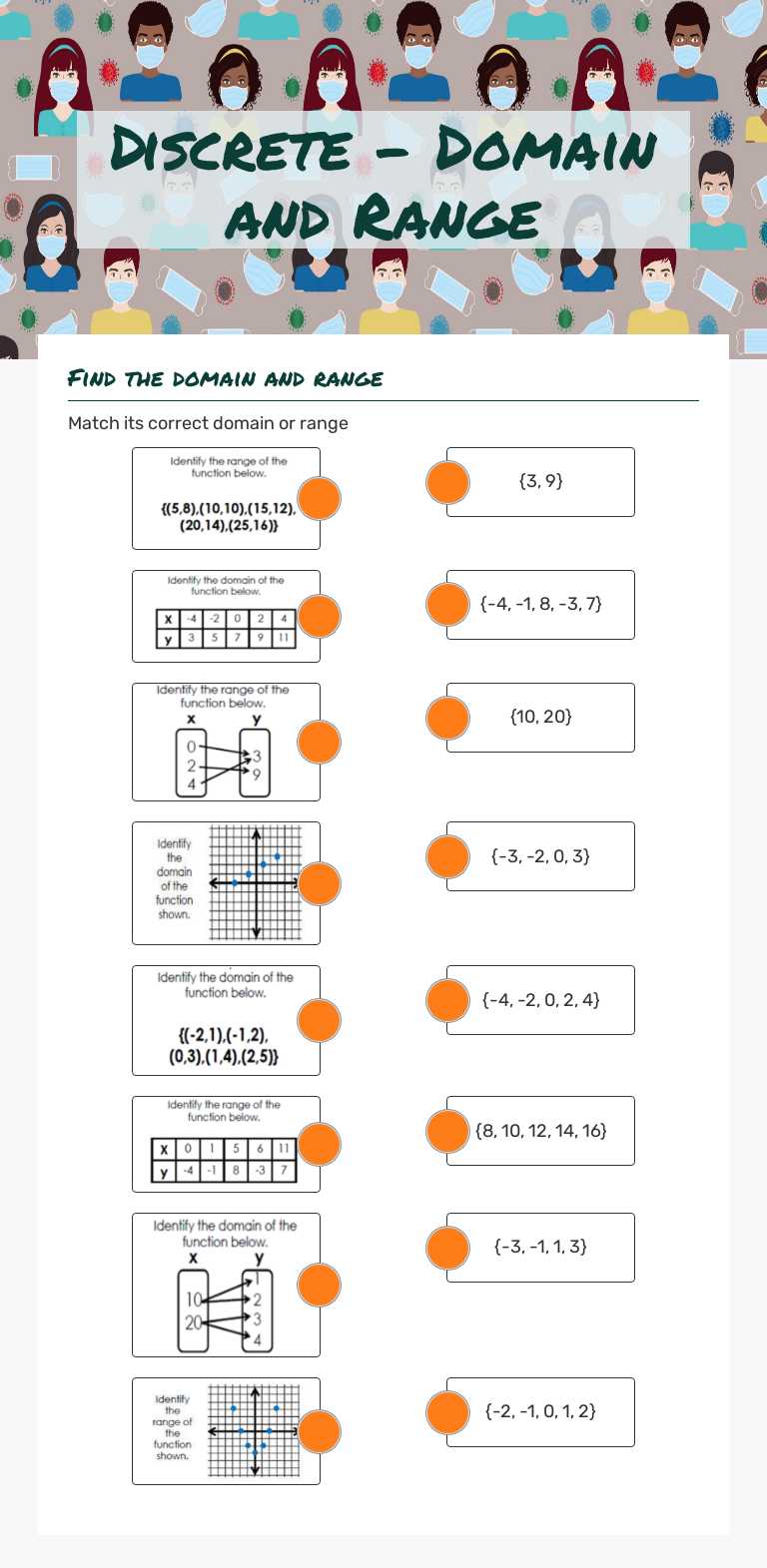 Discrete - Domain and Range worksheet preview image