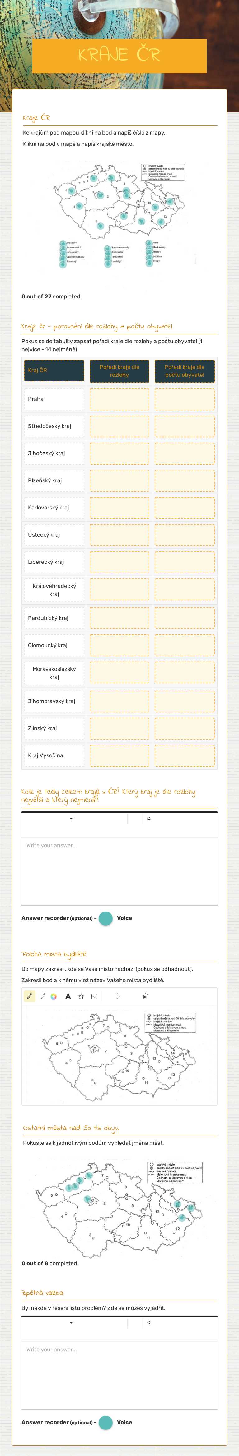 KRAJE ČR worksheet preview image
