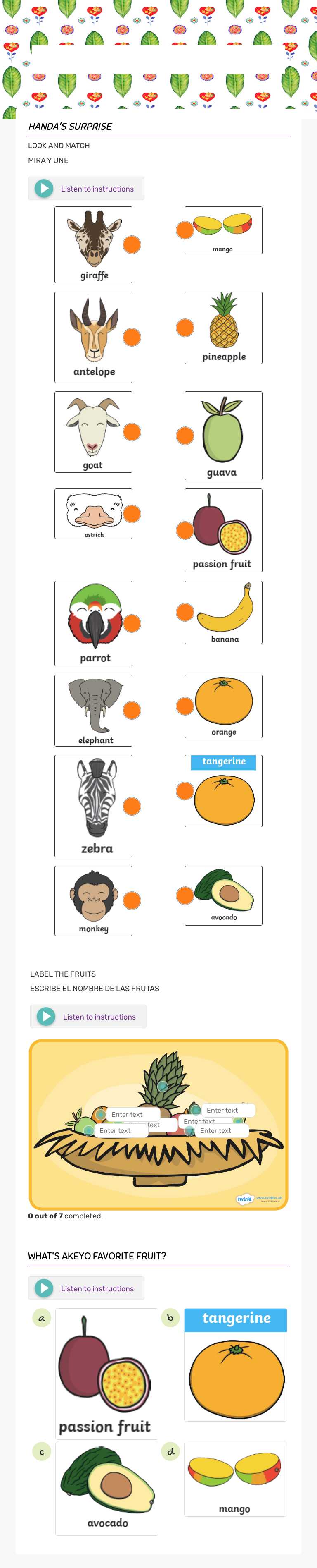 HANDA'S SURPRISE Grade 1 worksheet preview