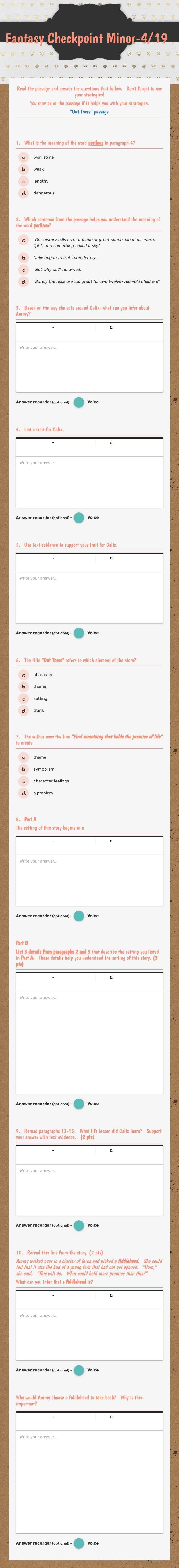 Fantasy Checkpoint Minor-4/19 worksheet preview image