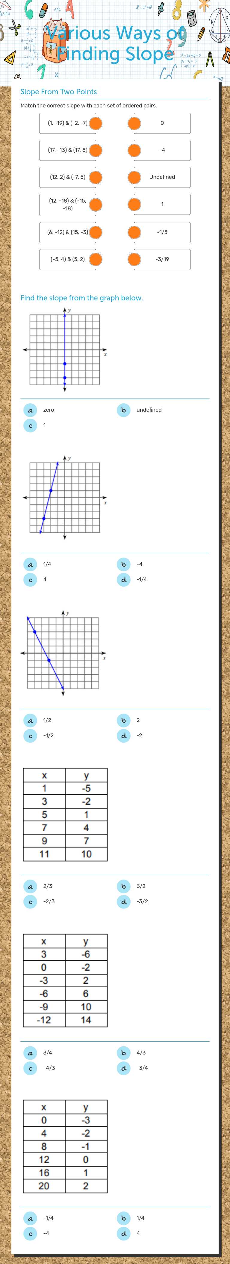 Various Ways of Finding Slope worksheet preview image