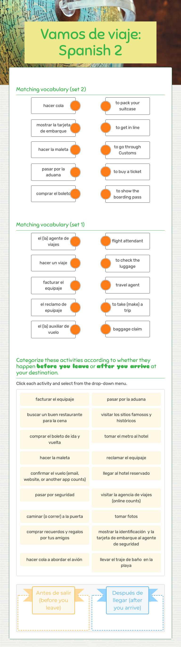 Vamos de viaje:  Spanish 2 worksheet preview image