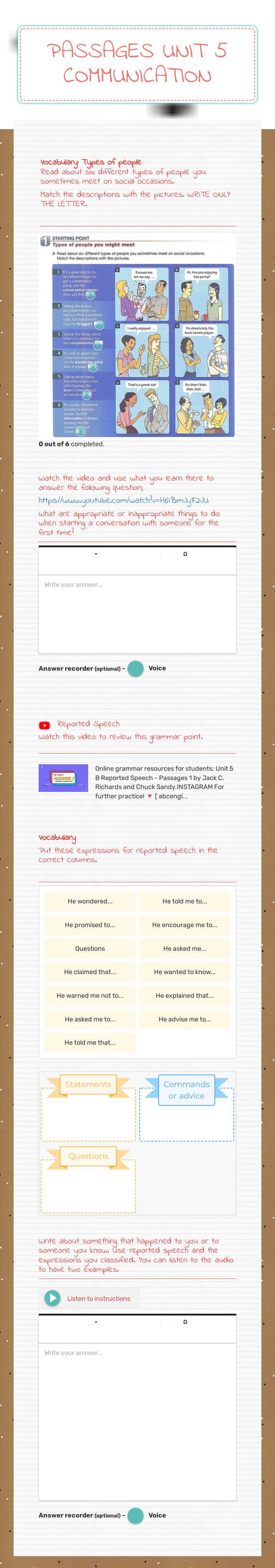 PASSAGES UNIT 5 COMMUNICATION worksheet preview image