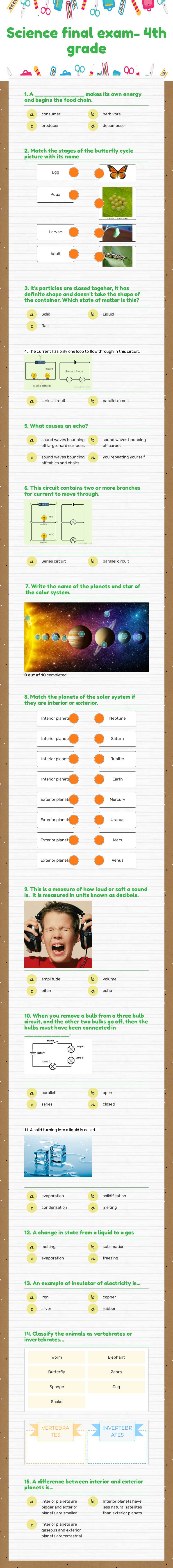 Science final exam- 4th grade worksheet preview image