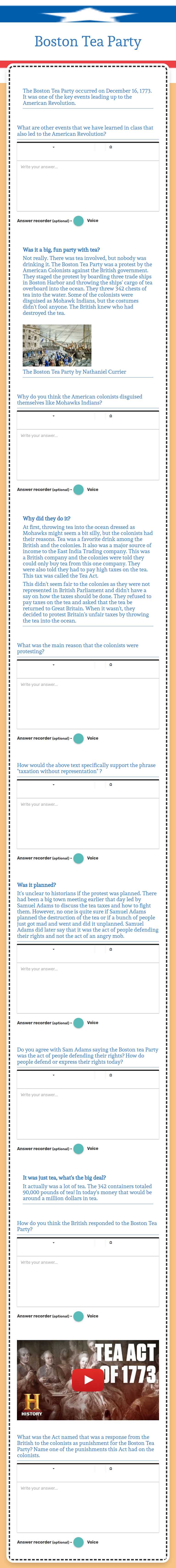 Boston Tea Party worksheet preview