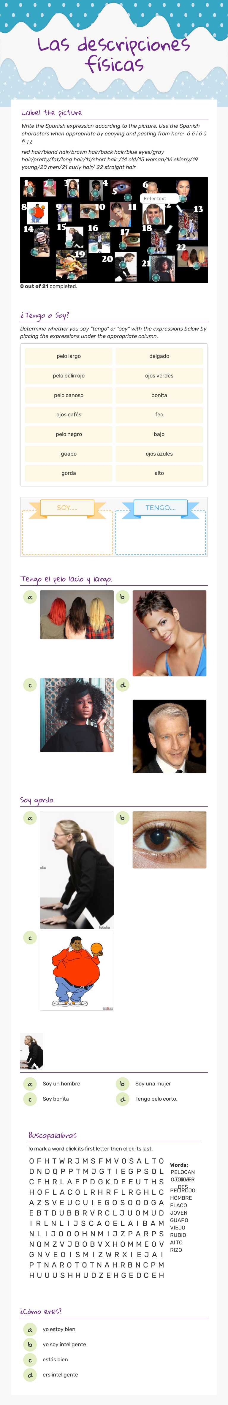 Las descripciones físicas worksheet preview image